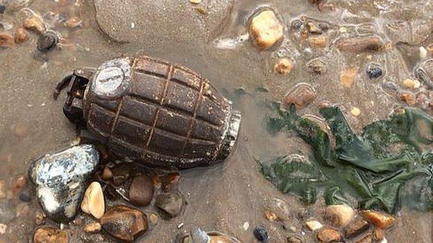 Grenade found on Dovercourt beach by Clair Watson