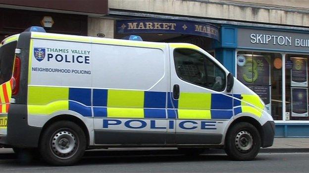 Police van outside covered market