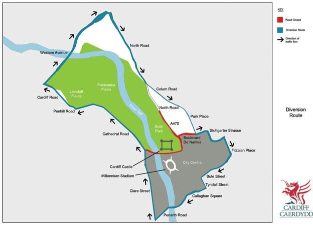 Cardiff council issued a suggested route to avoid congestion