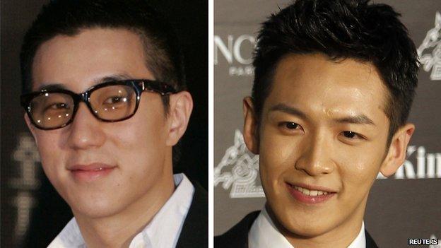 A combination of file photographs show Hong Kong actor Jaycee Chan (L) arriving at the Hong Kong Film Awards on 19 April, 2009 and Taiwanese actor Kai Ko at the 48th Golden Horse Film Awards in Taiwan on 26 November, 2011