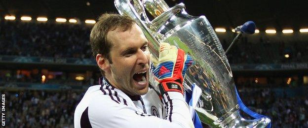 Chelsea keeper Petr Cech celebrates winning the Champions League in 2012