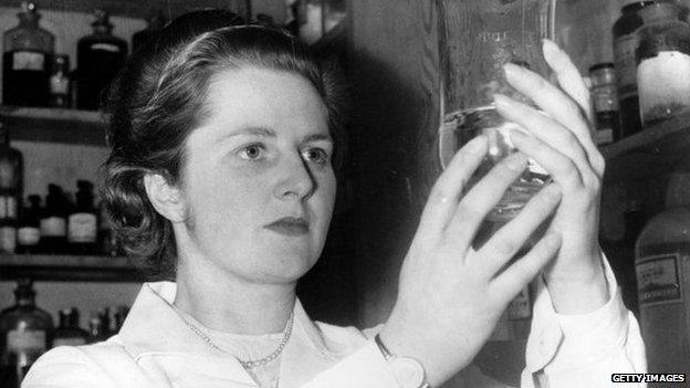 Margaret Thatcher working as a chemist