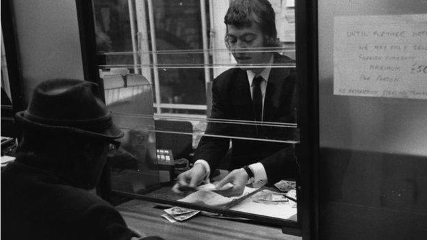 Bank cashier circa 1972