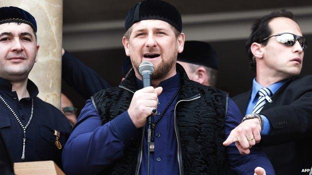 Chechen leader Ramzan Kadyrov speaks at the opening of a mosque in the Palestinian town of Abu Ghosh in March 2014