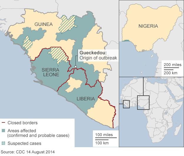 Map: Ebola outbreak in West Africa