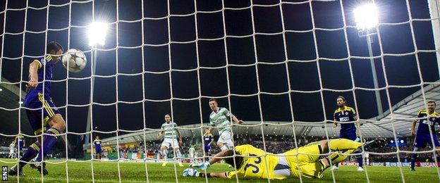 Callum McGregor scores for Celtic against NK Maribor