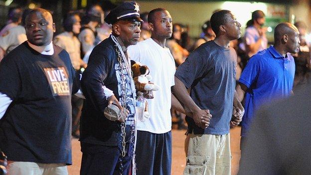 People protesting in Ferguson, Missouri