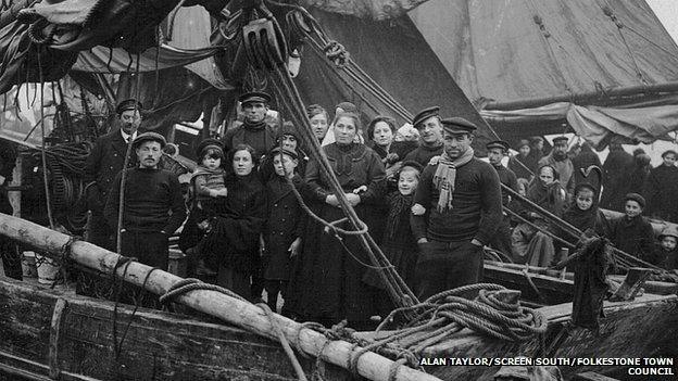 Belgian refugees on board a fishing vessel