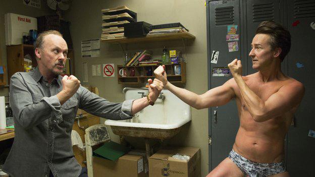 Michael Keaton and Edward Norton in Birdman