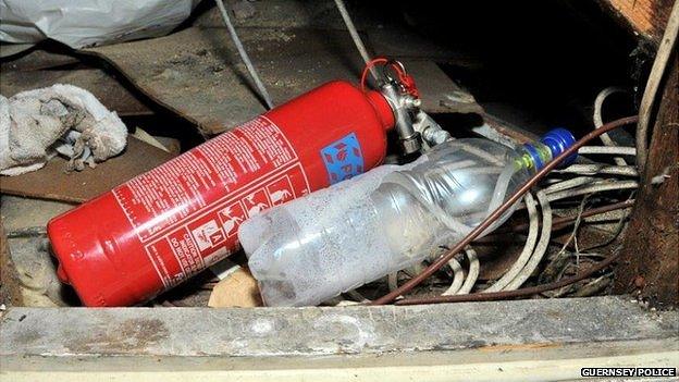 Fire extinguisher and apparatus found in Wesley Guilbert's flat by Guernsey Police