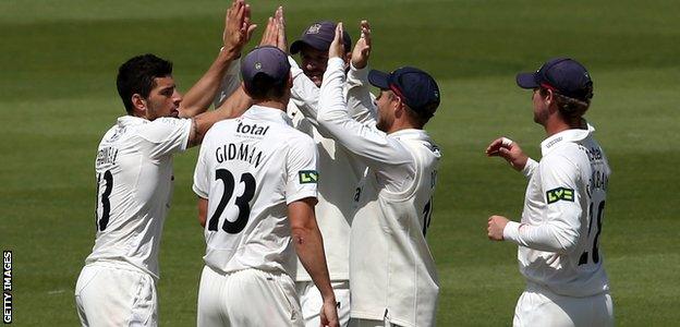 Gloucestershire bowlers celebrate