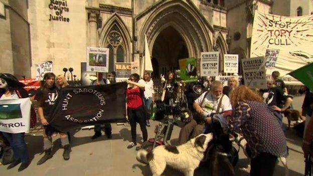 Protesters outside the High Court