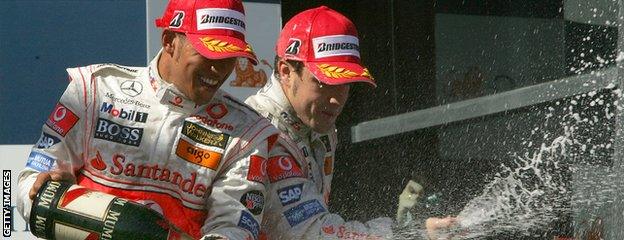 Lewis Hamilton (left) after finishing third in his F1 debut at Australia in 2007