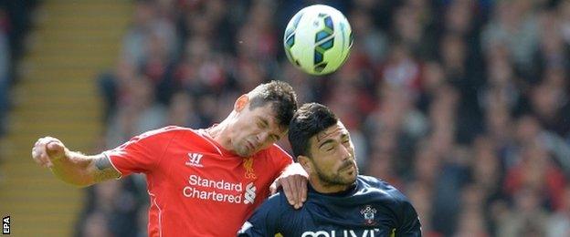 Dejan Lovren in action for Liverpool against his former club Southampton