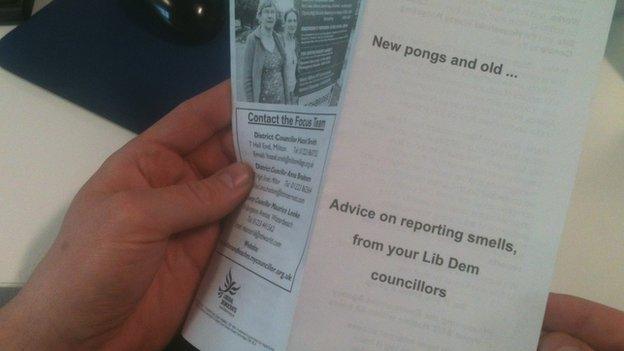 Leaflet encouraging Milton residents to report smells
