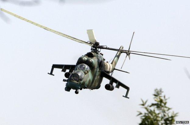 A Ukrainian military helicopter over Kramatorsk, Donetsk region, 22 August