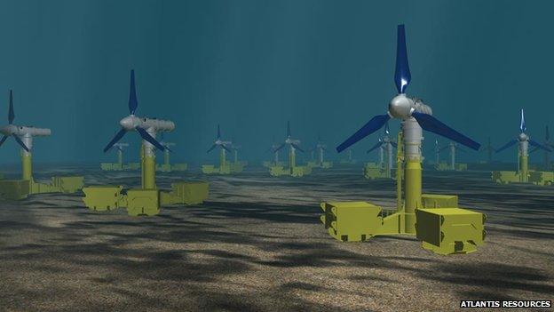 Graphic of turbines on seabed