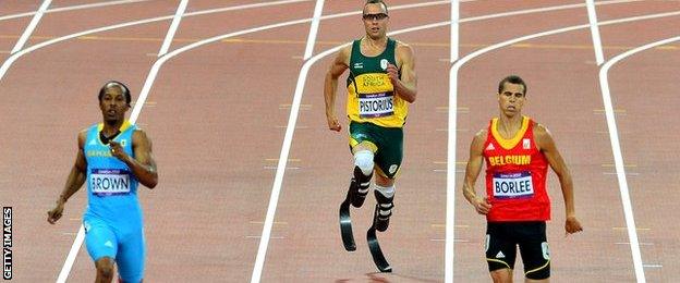 Oscar Pistorius competing in the men's 400m semi-final at the London 2012 Olympic Games