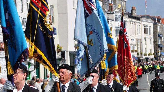 Standards being carried in the Guernsey Liberation Day Parade 2014