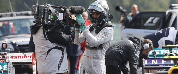 Nico Rosberg celebrates pole position