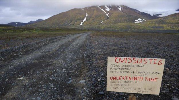 Warning sign on the road to the Bardarbunga volcano (20 August)