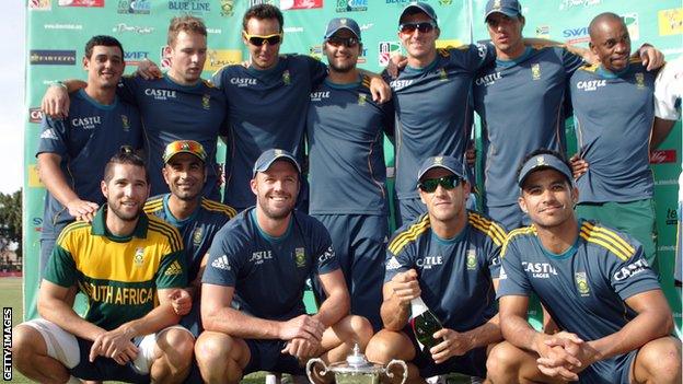 South Africa celebrate winning the one-day series