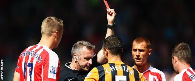 Hull's James Chester is sent off