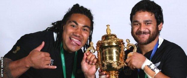 Weepu and All Black centre Ma'a Nonu celebrate winning the 2011 World Cup