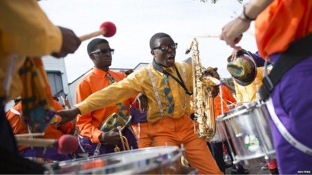 Performers at the Notting Hill Carnival on children's day