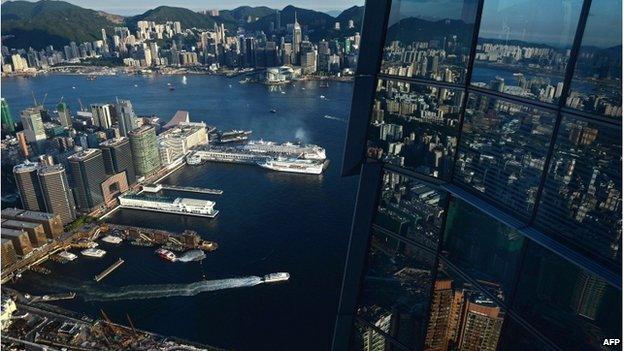 This picture taken on 23 August 2014 shows a general view of commercial and residential buildings near Hong Kong's Victoria harbour.