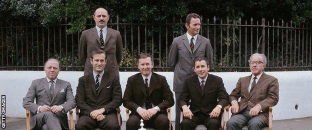 Lord Attenborough (left, bottom row) with his fellow Chelsea directors in 1970