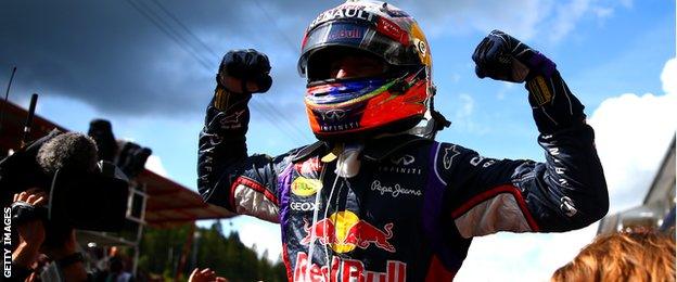 Ricciardo celebrates his third win of the 2014 season