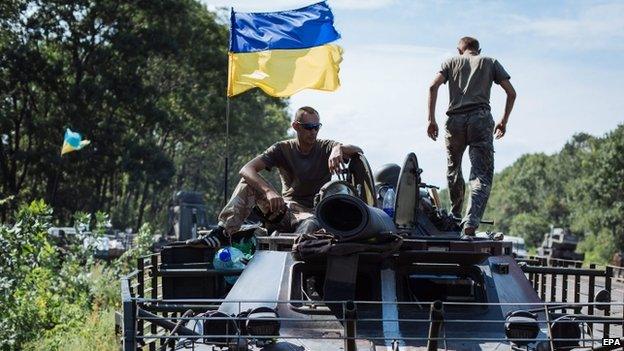 Ukrainian soldiers in Rozsypne, Donetsk region. Photo: 25 August 2014