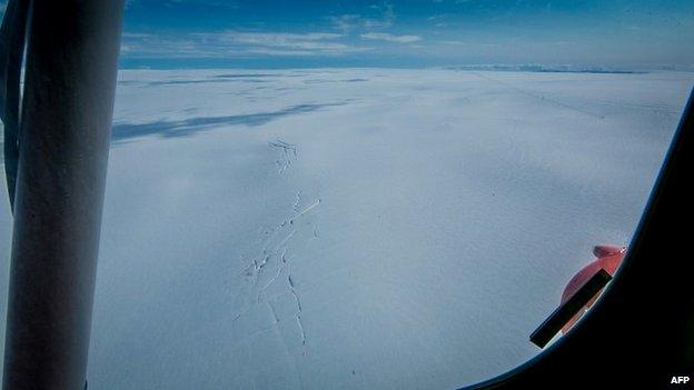 An image from a flight over the Vatnajokull glacier that sits on top of the large volcanic range - 23 August 2014