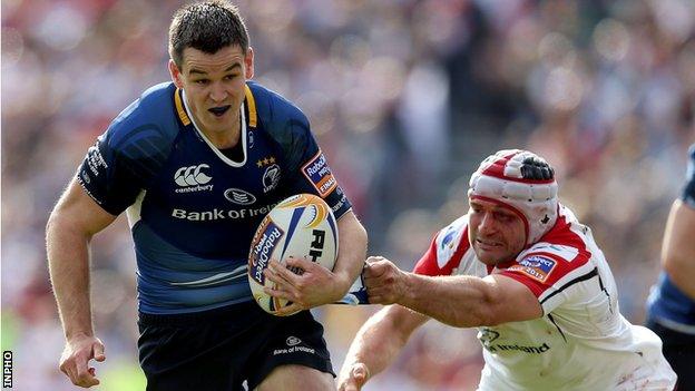 Jonathan Sexton is tackled by Ulster;s Rory Best while playing for Leinster