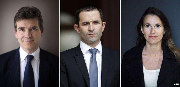 Rebel ministers (from left) Arnaud Montebourg, Benoit Hamon and Aurelie Filippetti