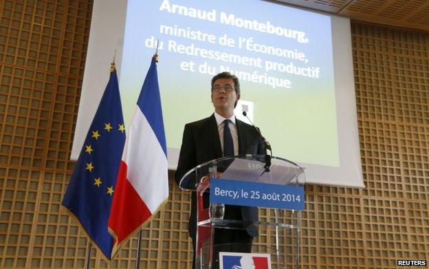 Arnaud Montebourg speaks to journalists (25 August)