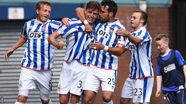 Kilmarnock players celebrate a goal in the 2-0 win over Motherwell