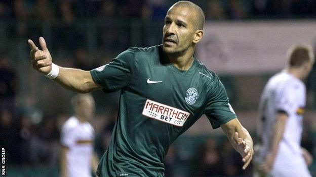 Hibernian's Farid El Alaguri celebrates his late on equaliser.