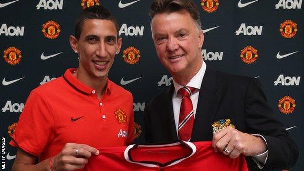 Angel Di Maria (left) with Manchester United boss Louis van Gaal