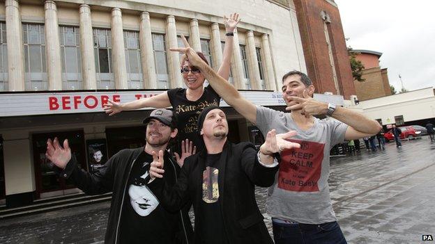 Global appeal: (from left to right) John O'Connor travelled from Ireland, Gaye Godfrey-Nicholls Neil Sheriff from Australia, and Raphael Dussarps from France outside the Hammersmith Apollo