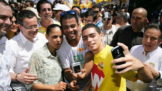 Presidential candidate Marina Silva with supporters in Brazil on 23 August, 2014