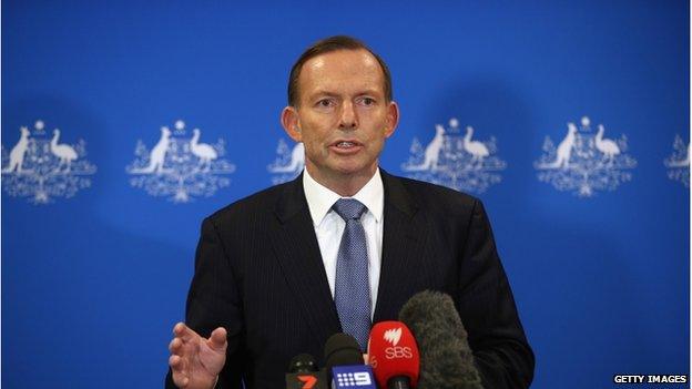 Australian Prime Minister Tony Abbott speaks at a press conference on 12 August 2014 in London, England