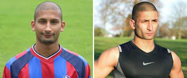 Gavin Heeroo pictured in his time at Crystal Palace (left), and in his current life as a fitness instructor