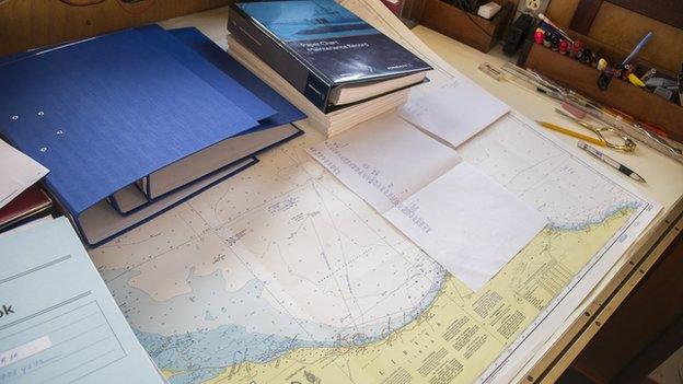 Maps in the ship's bridge