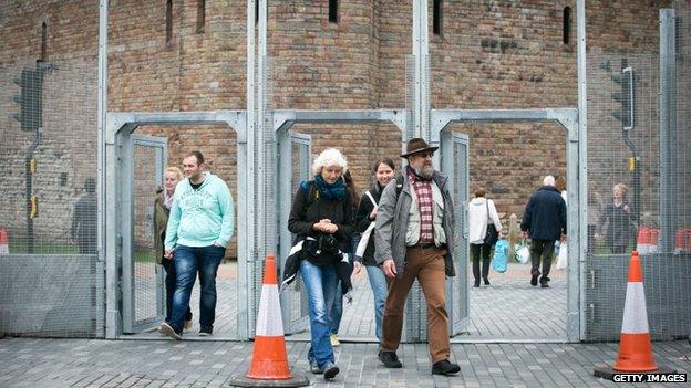 Security fencing outside Cardiff Castle