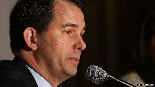 Wisconsin Governor Scott Walker speaks at a convention.