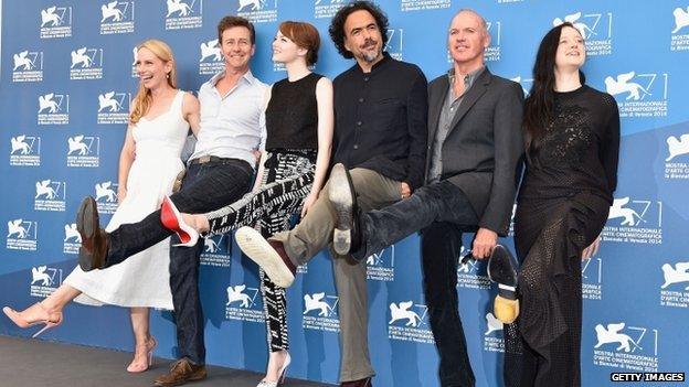 Alejandro Inarritu (middle) with the stars of Birdman