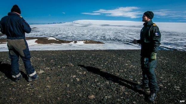 Scientists fixing equipment that broke down over Bardarbunga volcano, Iceland, 23 August 2014