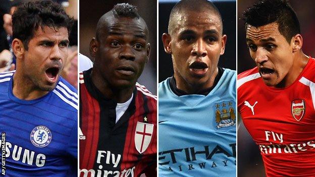 Diego Costa, Mario Balotelli, Fernando and Alexis Sanchez